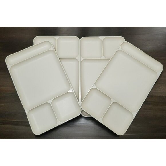Tupperware Other - 4 Vintage Tupperware Divided Meal Trays 1535 Almond Beige 9"x15" Cafeteria Lunch
